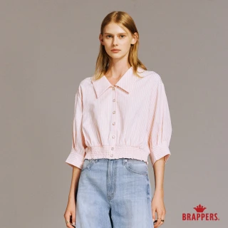 【BRAPPERS】女款 條紋翻領七分袖襯衫(粉)