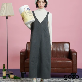 【gozo】大V領針織彈性吊帶洋裝(深灰)