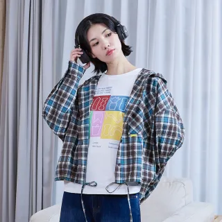 【gozo】純棉格紋抽繩連帽襯衫(兩色)