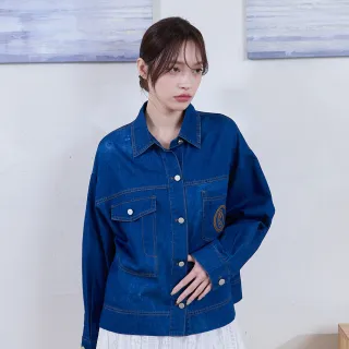 【gozo】g字繡花落肩彈力牛仔襯衫(兩色)