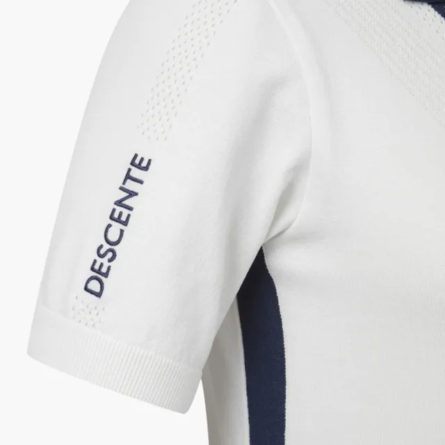 【DESCENTE】GOLF 迪桑特 女士 高爾夫球POLO衫 有領針織短袖上衣(粉色/白色)
