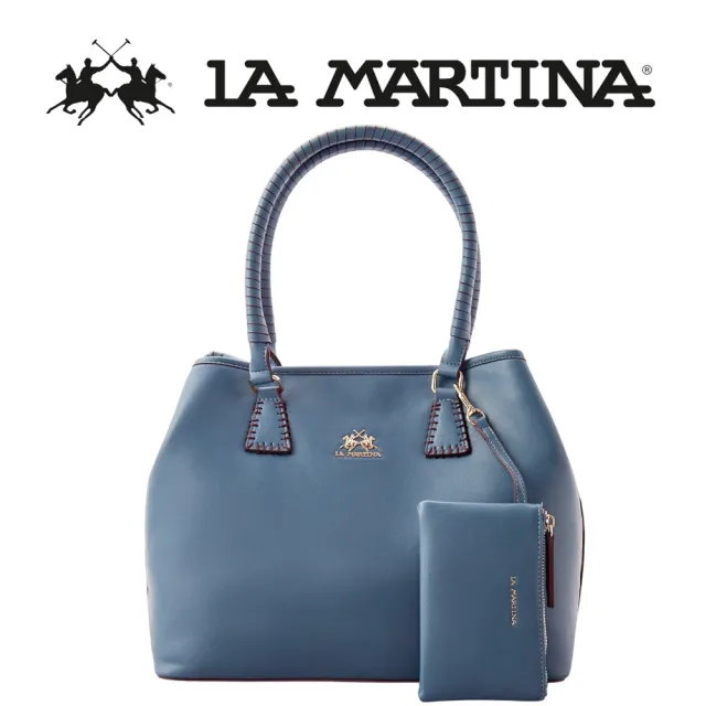 【LA MARTINA】雙11 義大利原裝進口 限量2折 頂級皮革托特包肩背包 1819P 全新專櫃展示品(淡藍