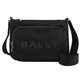 【BALLY】經典烙印LOGO輕便尼龍拼接前口袋斜背包(黑)
