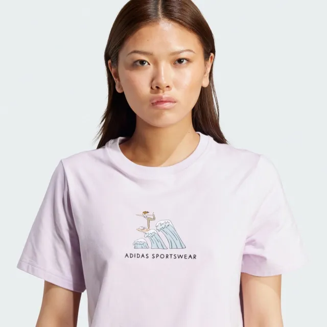 【adidas 愛迪達】短袖上衣 女 亞規 W C DDL SURF T 粉 JX5328
