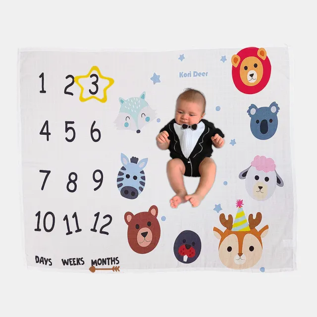 【Hudson Baby】彌月禮盒組-純棉嬰幼兒童動物連帽浴巾+嬰兒成長紀錄萬用透氣竹纖維雙層紗布包巾(哺乳巾)