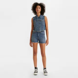 【LEVIS 官方旗艦】女款 高腰修腿牛仔短褲 / 貓鬚褲管 / 彈性布料 熱賣單品 72878-0071