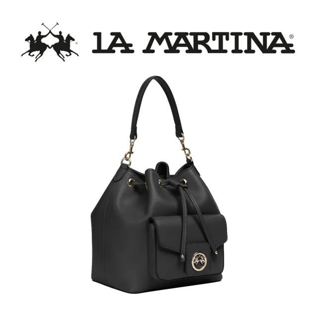 【LA MARTINA】雙11 義大利原裝進口 頂級皮革桶包手提包肩背包 1813P(黑色)