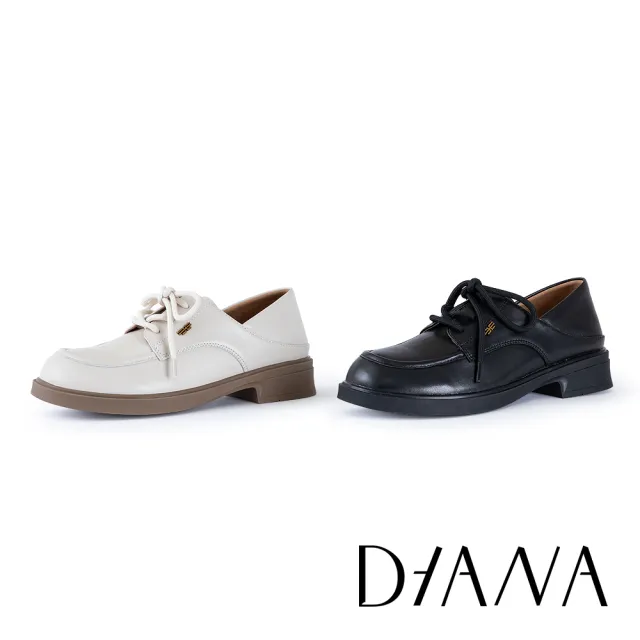 【DIANA】復古學院綁帶柔軟羊皮德比鞋(米色)