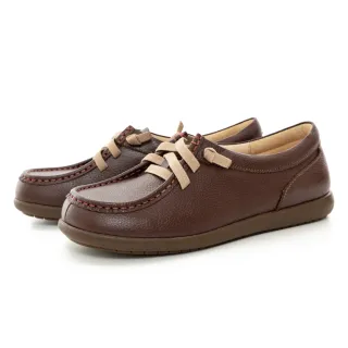 【MAGY】素面縫線鬆緊帶真皮休閒鞋(咖啡)