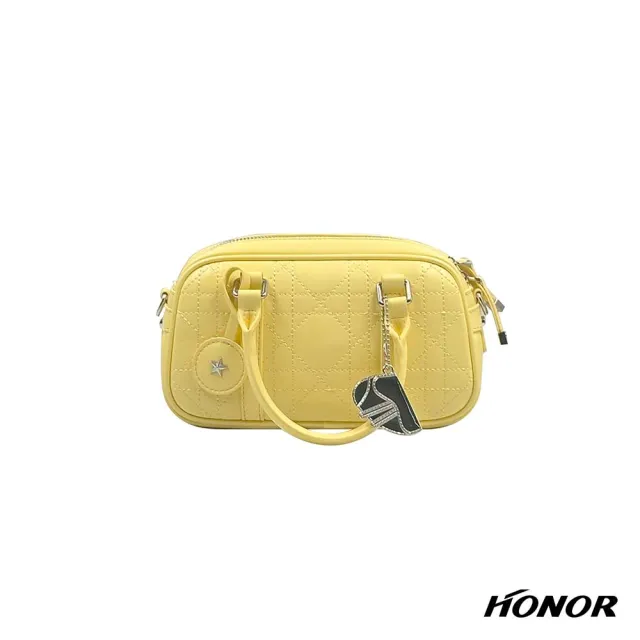 【HONOR 山形屋】精緻吊飾菱格手提鏈帶兩用包-黃