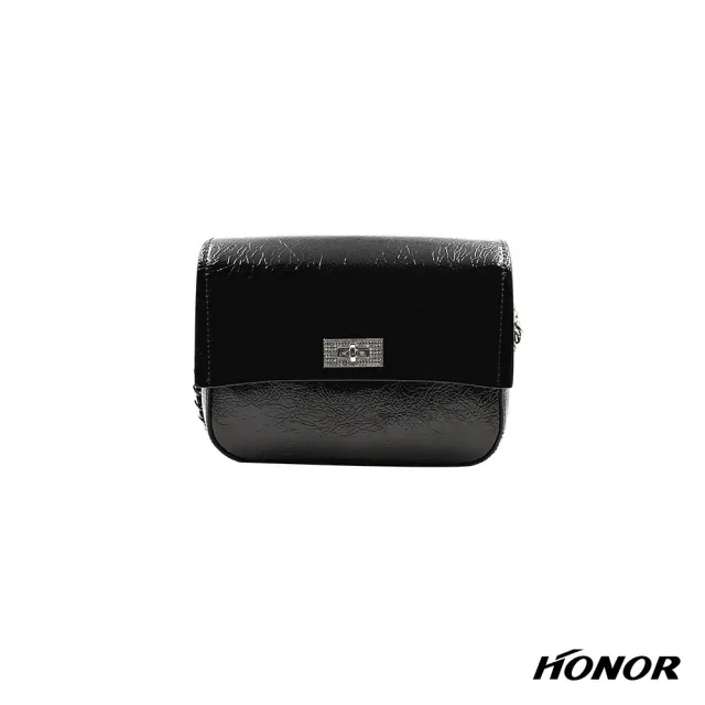 【HONOR 山形屋】簡約鎖釦可調鍊帶小方包-黑/淺杏