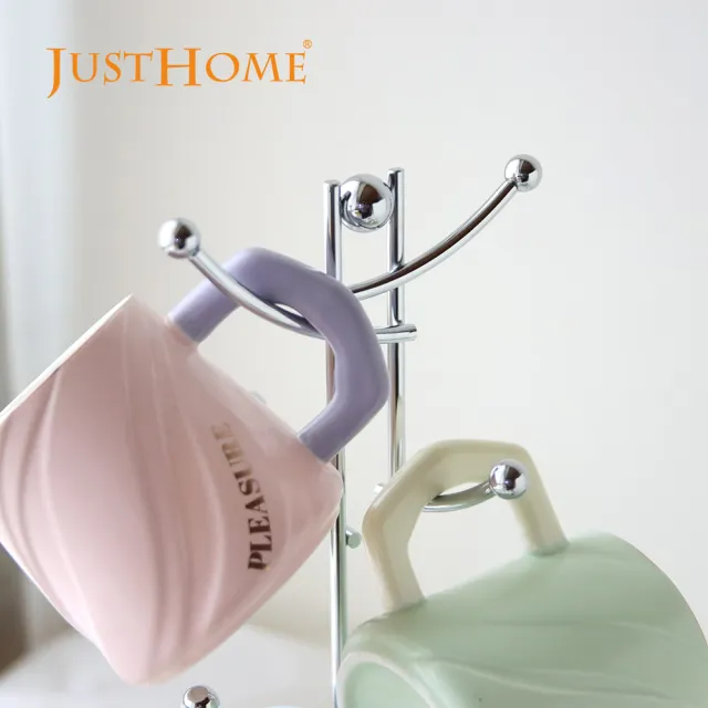 【Just Home】粉嫩樂園陶瓷馬克杯-4入組附收納架(400ml 杯 水杯 拿鐵杯 咖啡杯 茶杯 杯子)