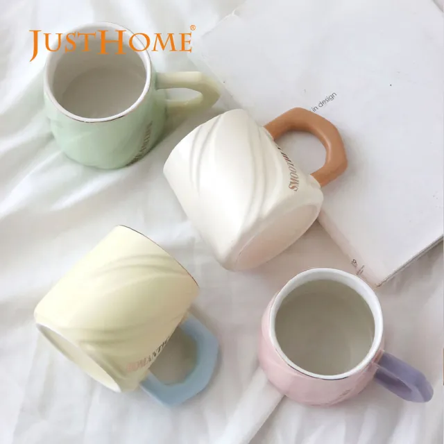 【Just Home】粉嫩樂園陶瓷馬克杯-4入組附收納架(400ml 杯 水杯 拿鐵杯 咖啡杯 茶杯 杯子)