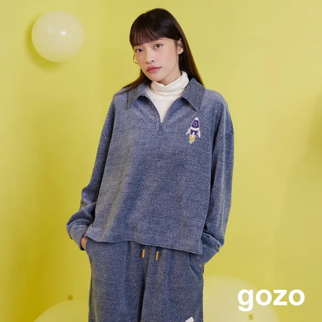 【gozo】太空梭雪花棉絨polo領休閒上衣(兩色)