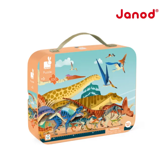 【Janod】厚片拼圖-恐龍時代100pcs(恐龍拼圖 兒童拼圖 大片拼圖)