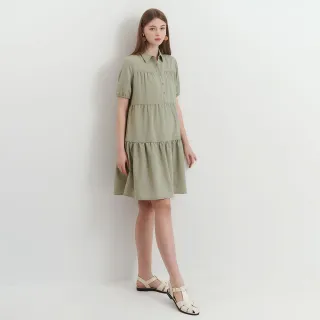 【mamaway 媽媽餵】襯衫領蛋糕裙孕哺洋裝(孕婦裝 哺乳洋裝 哺乳衣)