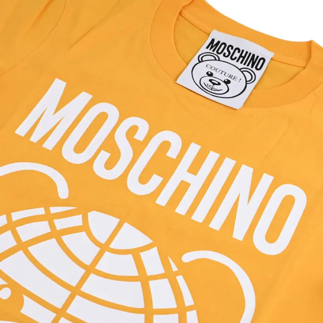 【MOSCHINO】簡約品牌LOGO大臉小熊純棉個性短T恤(橘 Oversize)