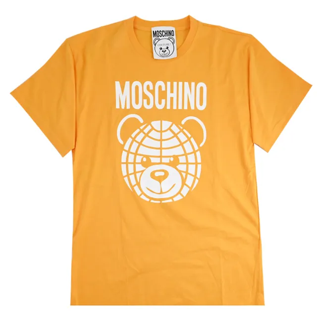 【MOSCHINO】簡約品牌LOGO大臉小熊純棉個性短T恤(橘 Oversize)