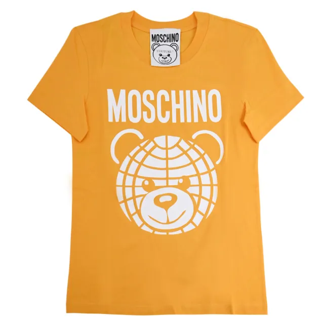 【MOSCHINO】簡約品牌LOGO大臉小熊純棉質個性短T恤(橘色)