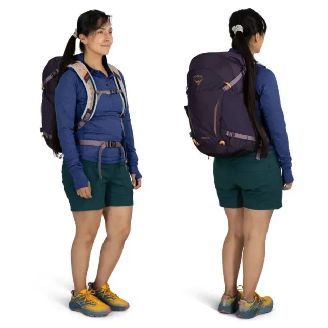 【Osprey】Hikelite 26 輕量網架背包 紫墨色/紫色黃昏/切達乾酪(健行背包 運動後背包 多功