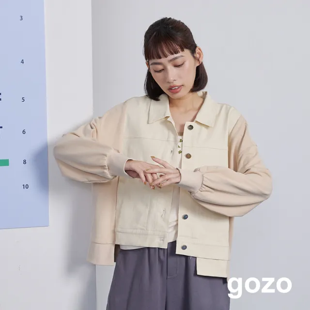 【gozo】雙色異材質拼接夾克外套(兩色)