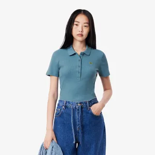 【LACOSTE】女裝-修身有機棉短袖Polo衫(藍色)