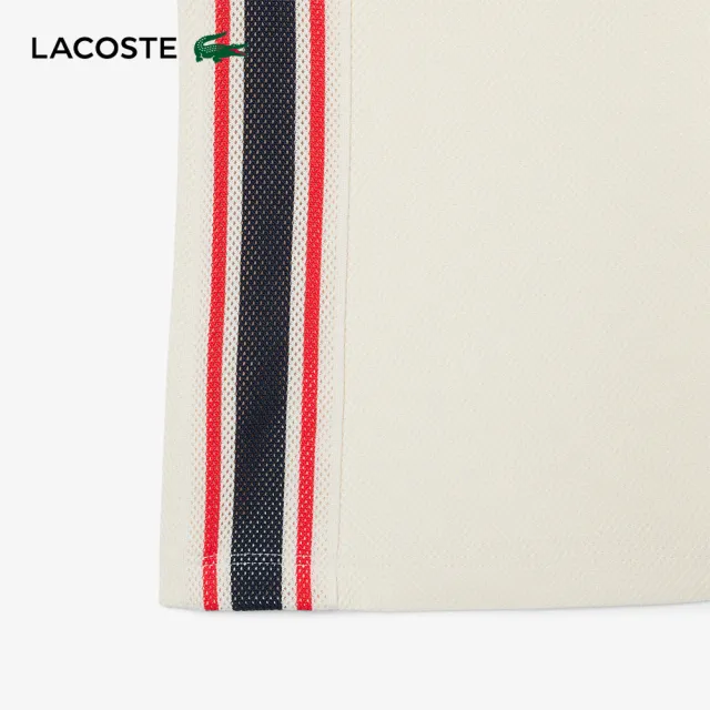 【LACOSTE】女裝-修身法國製側腰飾邊短袖Polo衫(白色)