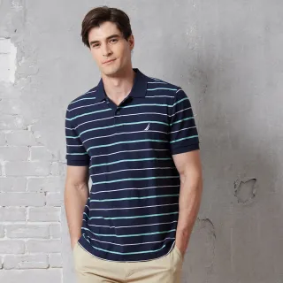 【NAUTICA】官方旗艦 男裝 撞色條紋休閒短袖POLO衫(黑色)