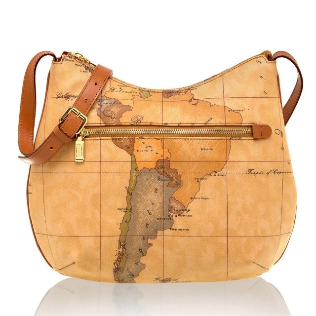 【Alviero Martini】義大利地圖包 拉鍊圓弧斜側背包(地圖黃)