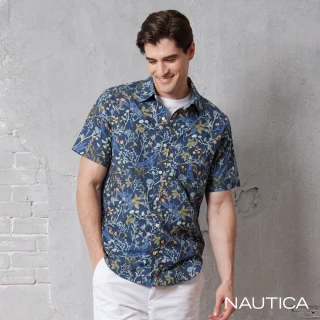 【NAUTICA】官方旗艦 男裝 花漾夏日短袖襯衫(藍色)