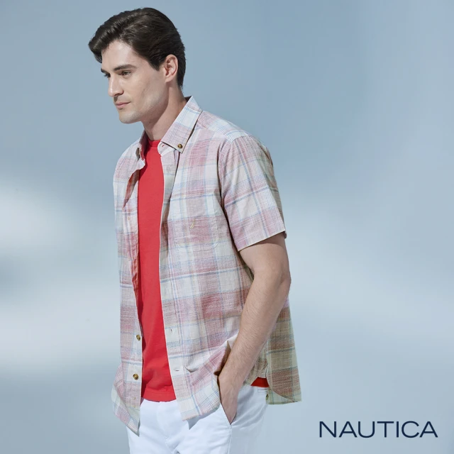 【NAUTICA】官方旗艦男裝 淡雅格調棉質短袖襯衫(粉色)