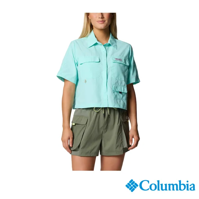 【Columbia 哥倫比亞】女款-女超防曬UPF50快排短袖襯衫-湖水藍(UFL61010AQ/JS)
