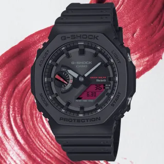 【CASIO 卡西歐】G-SHOCK 藍牙連線 黑紅時尚 八角雙顯太陽能腕錶 聖誕節 禮物 送禮(GA-B2100BBR-1A)