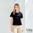 【MYSHEROS 蜜雪兒】VITA 網路獨家商品 造型上衣 人棉透氣面料 珍珠裝飾撞色圓領(二色任選)