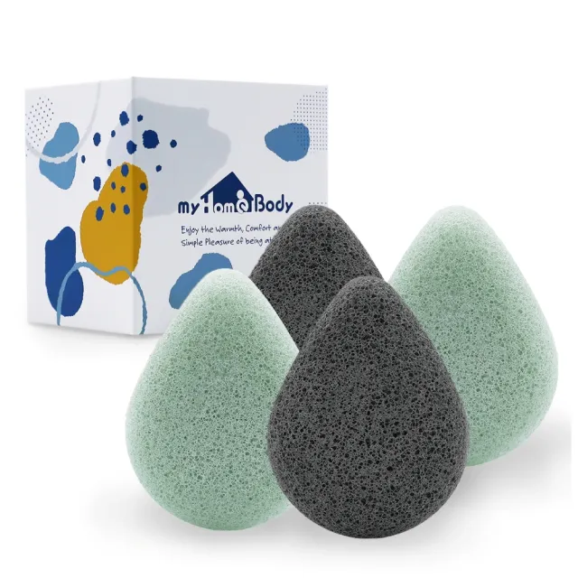 【myHomeBody】天然蒟蒻洗臉海綿-水滴型-4入(換季保養/洗臉海綿/洗臉蒟蒻/蒟蒻海綿/洗臉撲/溫和去角質)