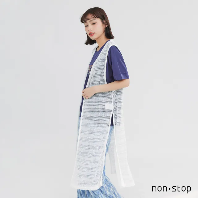【non-stop】光影織紋長版蕾絲罩衫-2色