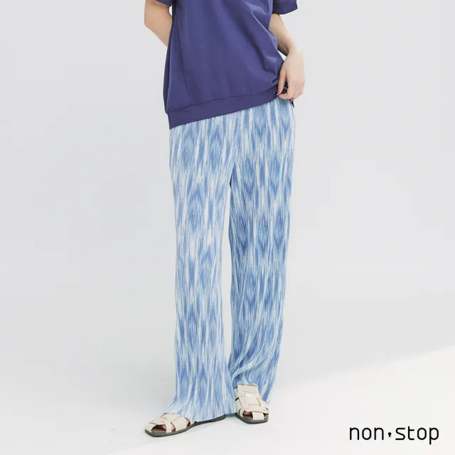 【non-stop】夏日印花細褶雪紡寬褲-2色
