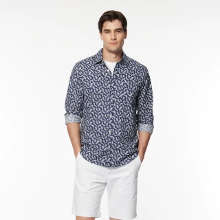 【NAUTICA】官方旗艦 男裝 葉片印花休閒襯衫(藍色)