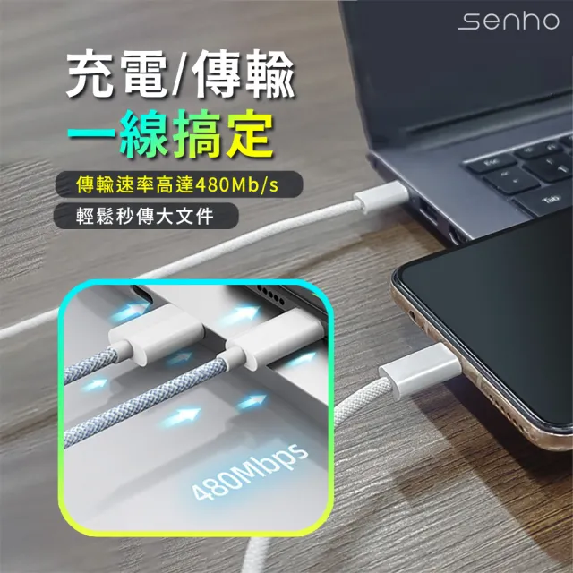 【Mr.U 優先生】Senho 5V 2A 12W 充電頭+編織快充線 2M USB-A 快充頭/Type-C線(BSMI認證 充電器 白色)