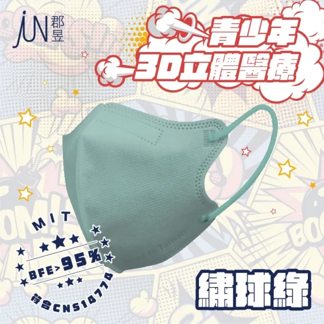 【JUN 郡昱】成人S/青少年3D立體醫療口罩10入/盒；4盒組(台灣製造 立體口罩 3D口罩 小臉口罩)