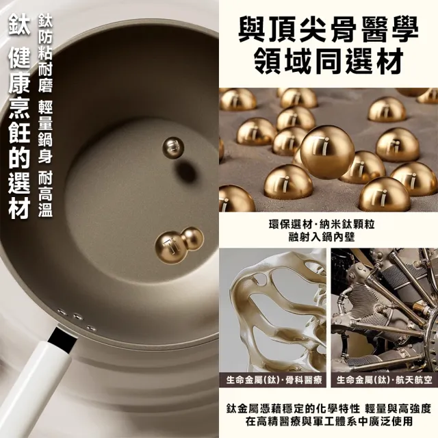 【歐德沐】鈦鍋 炒鍋 不粘鍋 特級鈦鍋 鈦瓷鍋 雙面鈦 炒菜鍋 無塗層炒鍋(30公分 0塗層 更健康)