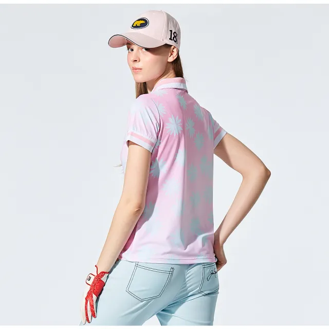 【Jack Nicklaus 金熊】GOLF女款吸濕排汗彈性數位印花POLO衫/高爾夫球衫(粉色)