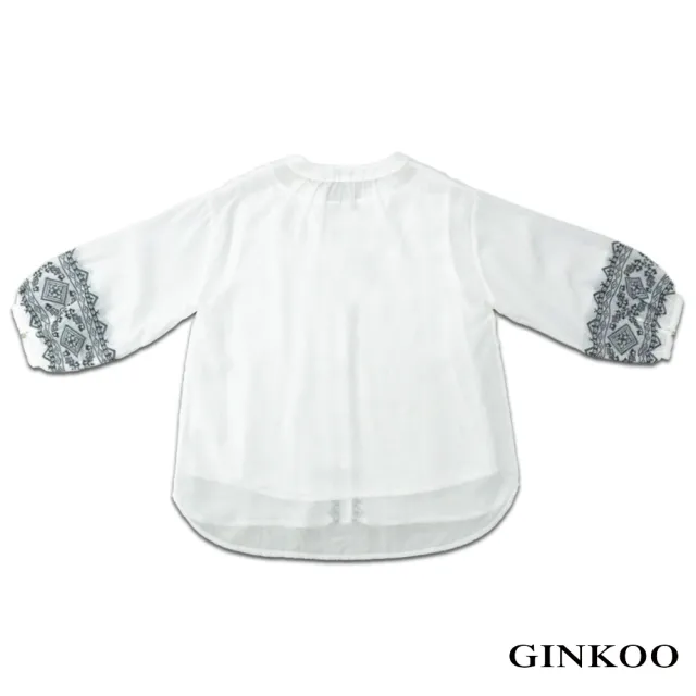 【GINKOO 俊克】棉質花紋七分袖上衣