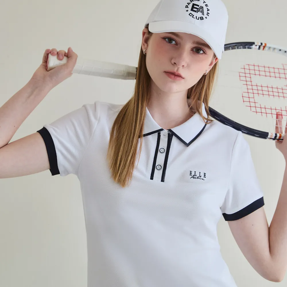 【ELLE ACTIVE】女款 簡約撞色休閒短袖POLO衫-白色(EA25S1W1101#90)