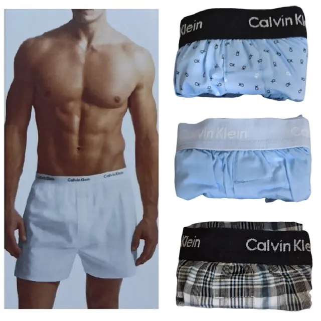 【CALVIN KLEIN】3件組 男純棉平織平口褲 CK男內褲(寬鬆內褲 棉質內褲 四角褲 透氣 男生內褲)