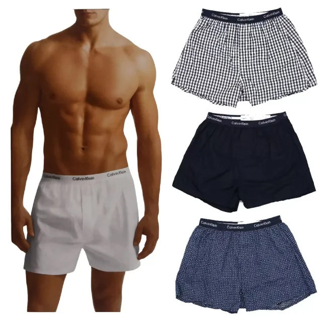 【CALVIN KLEIN】3件組 男純棉平織平口褲 CK男內褲(寬鬆內褲 棉質內褲 四角褲 透氣 男生內褲)