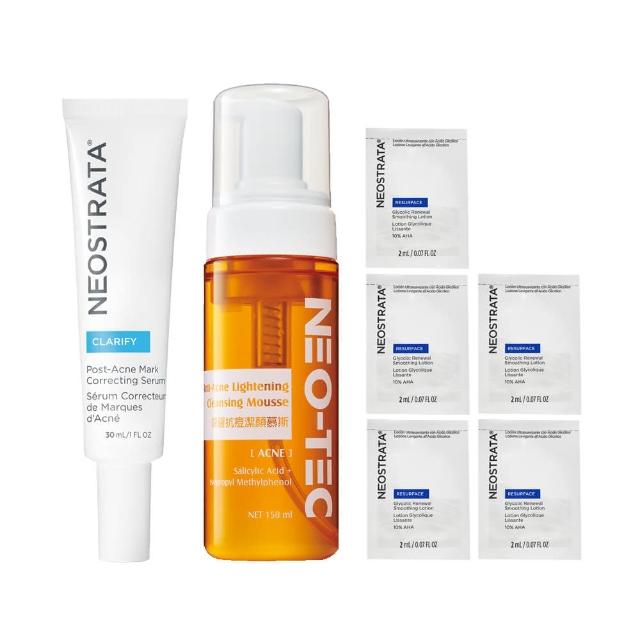 NeoStrata NEO-TEC 妮傲絲翠 四重擊黑淨斑精華搭配物理性清爽防曬乳，為敏感肌設計的美白防曬套裝。四重擊黑淨斑精華有效淡化黑色素與色斑，防曬乳提供SPF50+高防曬係數，輕盈不黏膚，適合日常使用，保護肌膚不受紫外線傷害，同時舒緩敏感肌膚，維持肌膚明亮透亮。