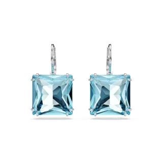 【SWAROVSKI 施華洛世奇】Millenia 水滴形耳環 方形切割 藍色 鍍白金色
