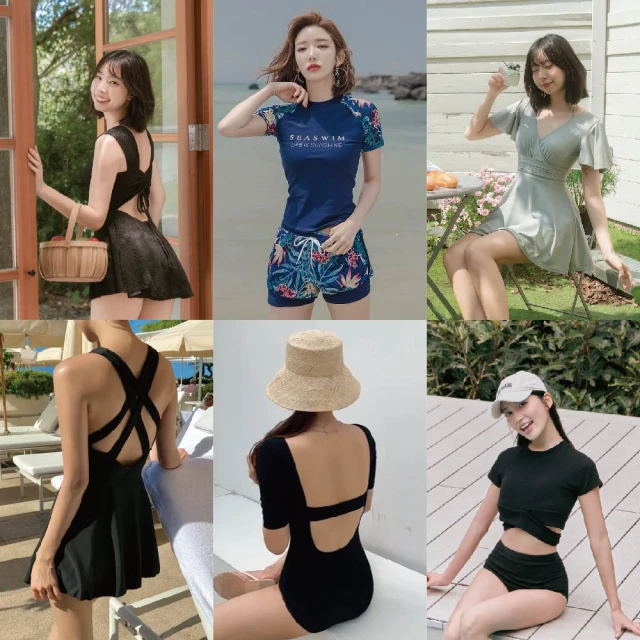 【SeasonsBikini】流行熱賣女泳裝短袖泳裝遮肉泳裝-組合-大尺碼(短袖女泳裝兩件式泳裝連身顯瘦遮肉美背)