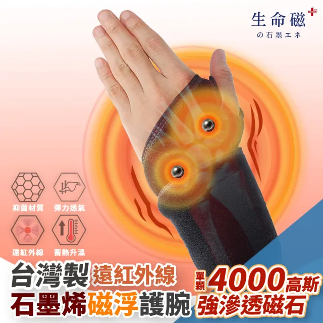 【日本旭川】生命磁石墨烯遠紅外線磁石護腕1只 速(4000高斯 強效磁石 溫感深層滲透 左右通用)